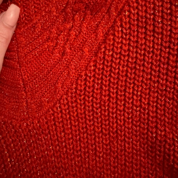 New York & Company Red Knit Sweater Size M Cozy Cutout Neck Trendy Fall/Winter - Picture 4 of 4